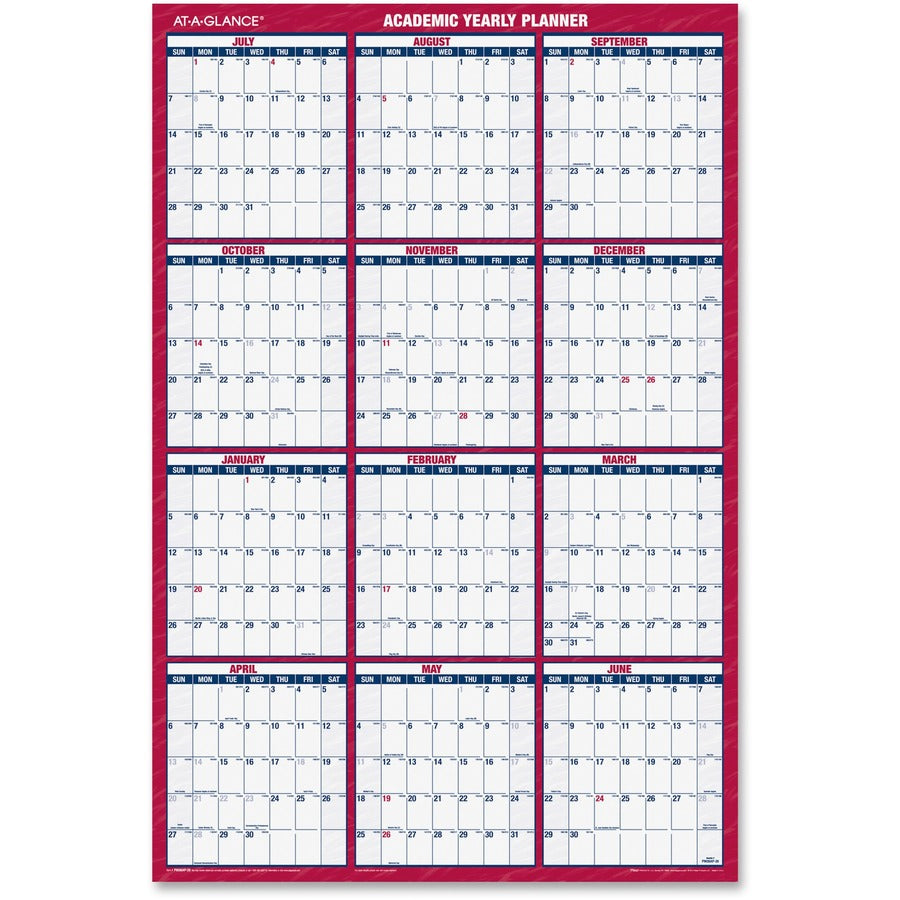 Academic Erasable Reversible Extra Large Wall Calendar, 48 x 32, White/Blue/Red, 12 Month (July to June): 2023 to 2024