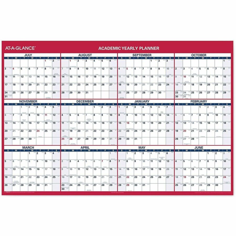 Academic Erasable Reversible Extra Large Wall Calendar, 48 x 32, White/Blue/Red, 12 Month (July to June): 2023 to 2024