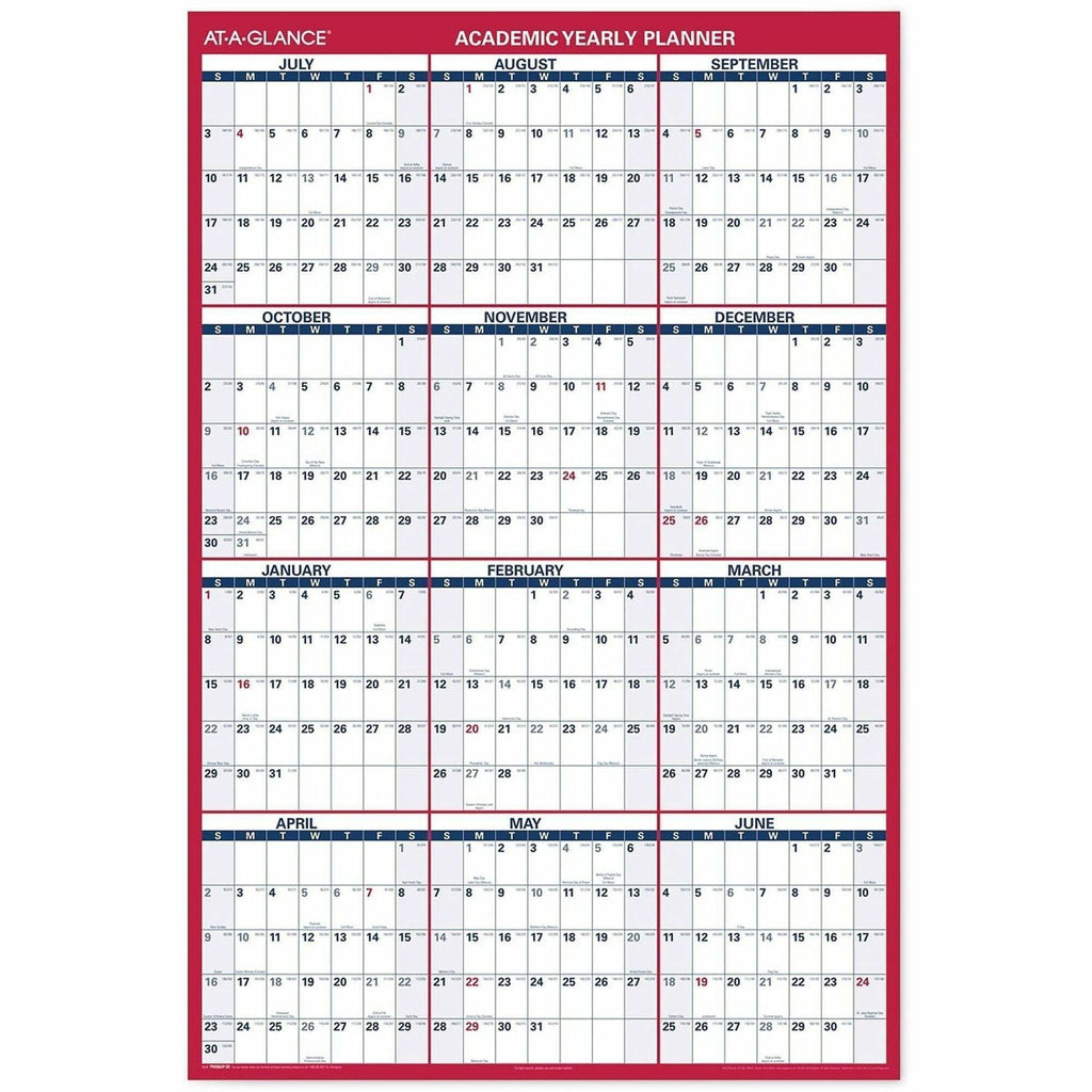Academic Erasable Reversible Extra Large Wall Calendar, 48 x 32, White/Blue/Red, 12 Month (July to June): 2023 to 2024
