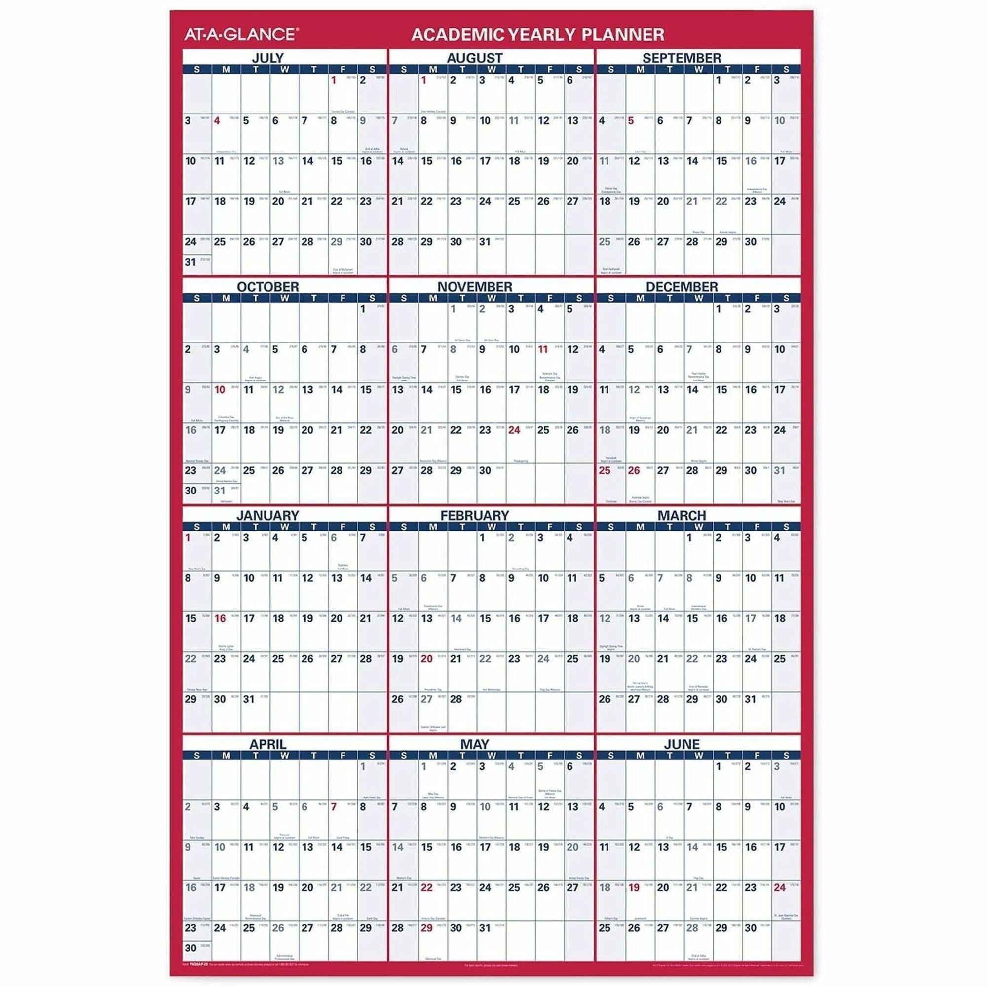 Academic Erasable Reversible Extra Large Wall Calendar, 48 x 32, White/Blue/Red, 12 Month (July to June): 2023 to 2024