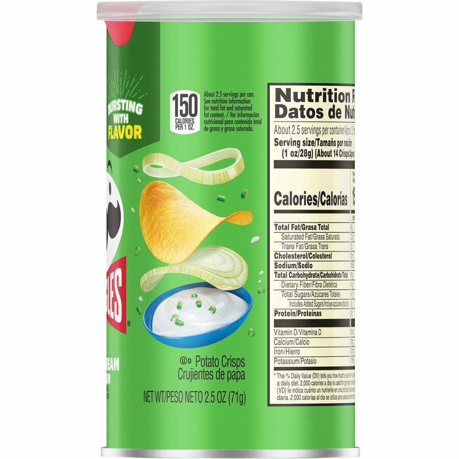 Pringles Sour Cream & Onion - Sour Cream, Onion - Can - 1 Serving Can - 2.50 oz - 12 / Carton