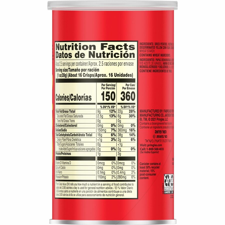 Pringles Original - Original - Can - 1 Serving Can - 2.38 oz - 12 / Carton