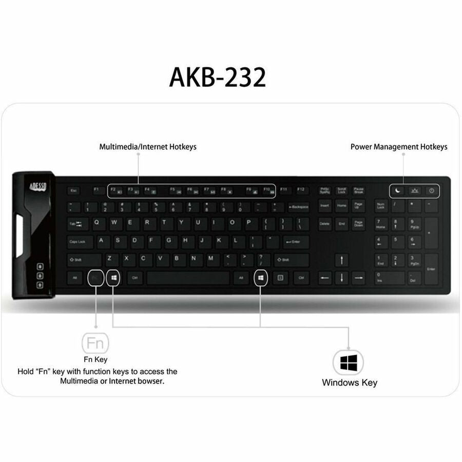 Slimtouch 232 Antimicrobial Waterproof Flex Keyboard, 120 Keys, Black