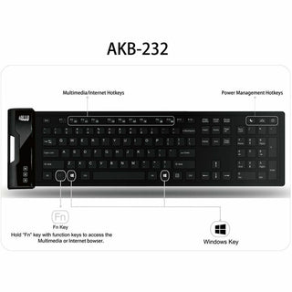 Slimtouch 232 Antimicrobial Waterproof Flex Keyboard, 120 Keys, Black