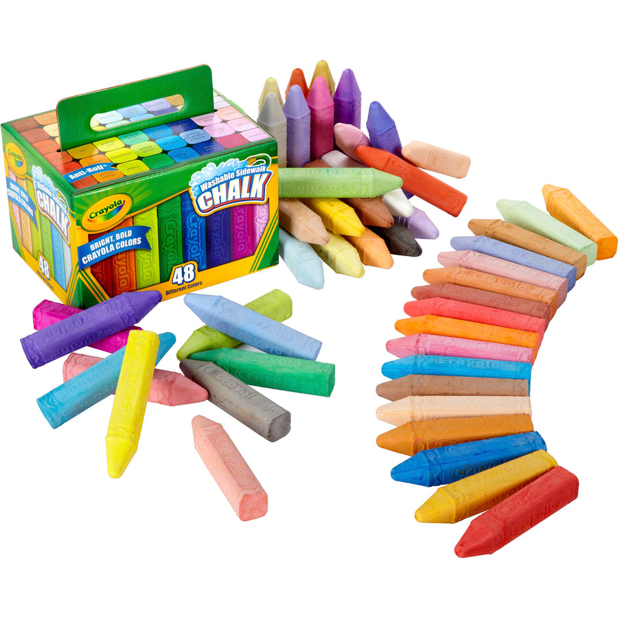 Crayola Washable Sidewalk Chalk - 4" Length - 0.9" Diameter - Assorted - 48 / Box - Roll Stop, Washable - 