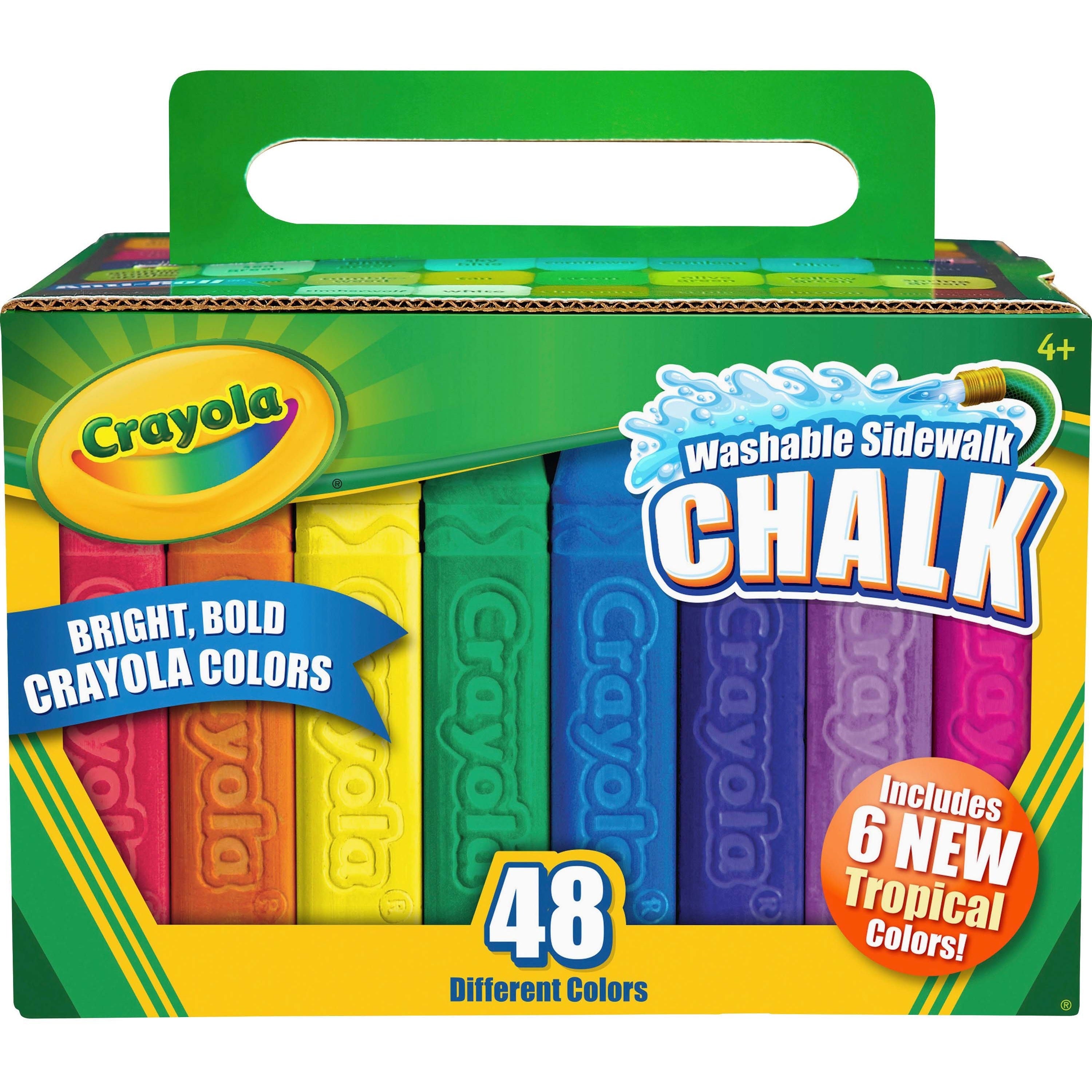 Crayola Washable Sidewalk Chalk - 4" Length - 0.9" Diameter - Assorted - 48 / Box - Roll Stop, Washable - 