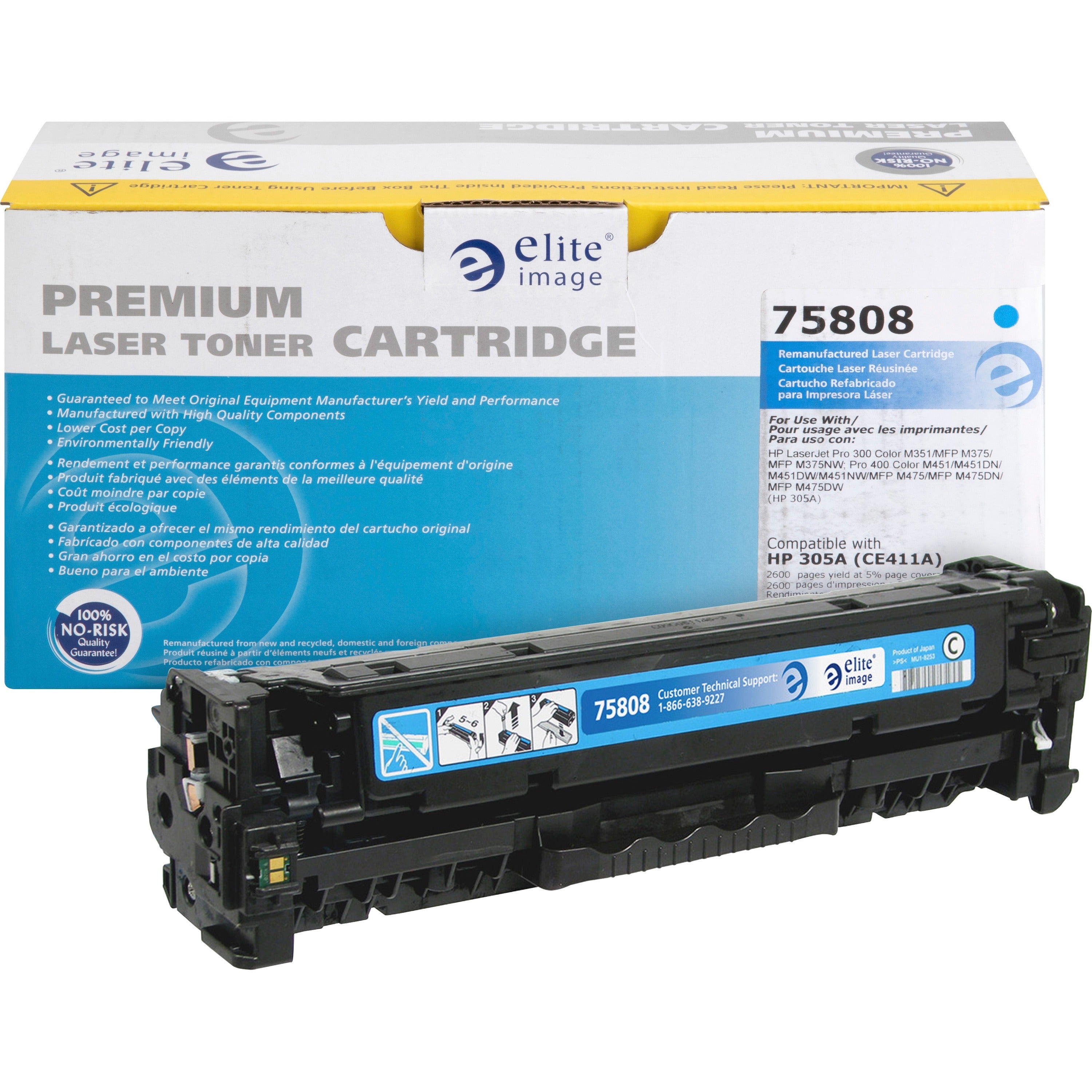 Elite Image Remanufactured Toner Cartridge - Alternative for HP 305A (CE411A) - Laser - 2600 Pages - Cyan - 1 Each - 1