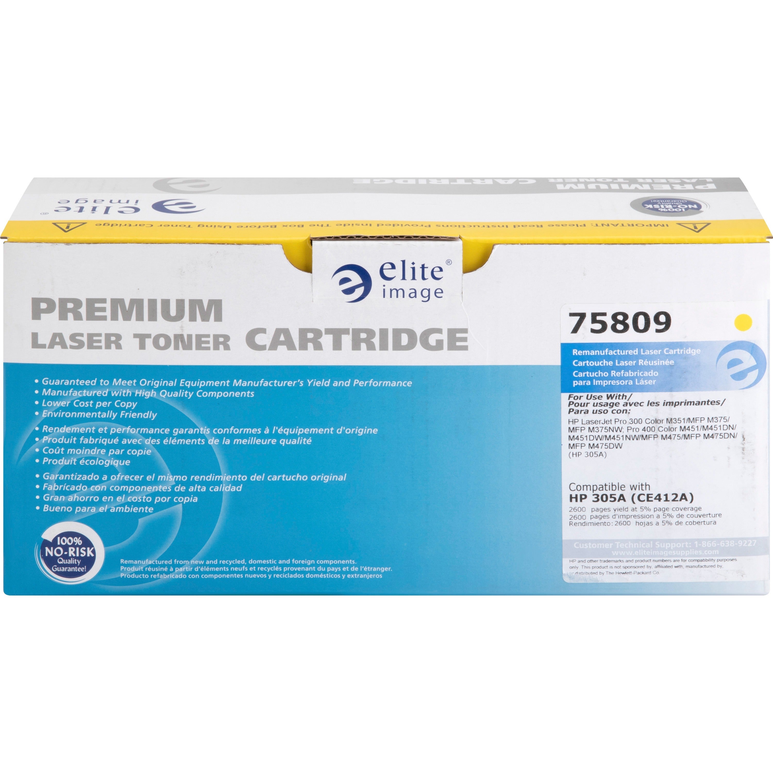 Elite Image Remanufactured Laser Toner Cartridge - Alternative for HP 305A (CE412A) - Yellow - 1 Each - 2600 Pages - 2