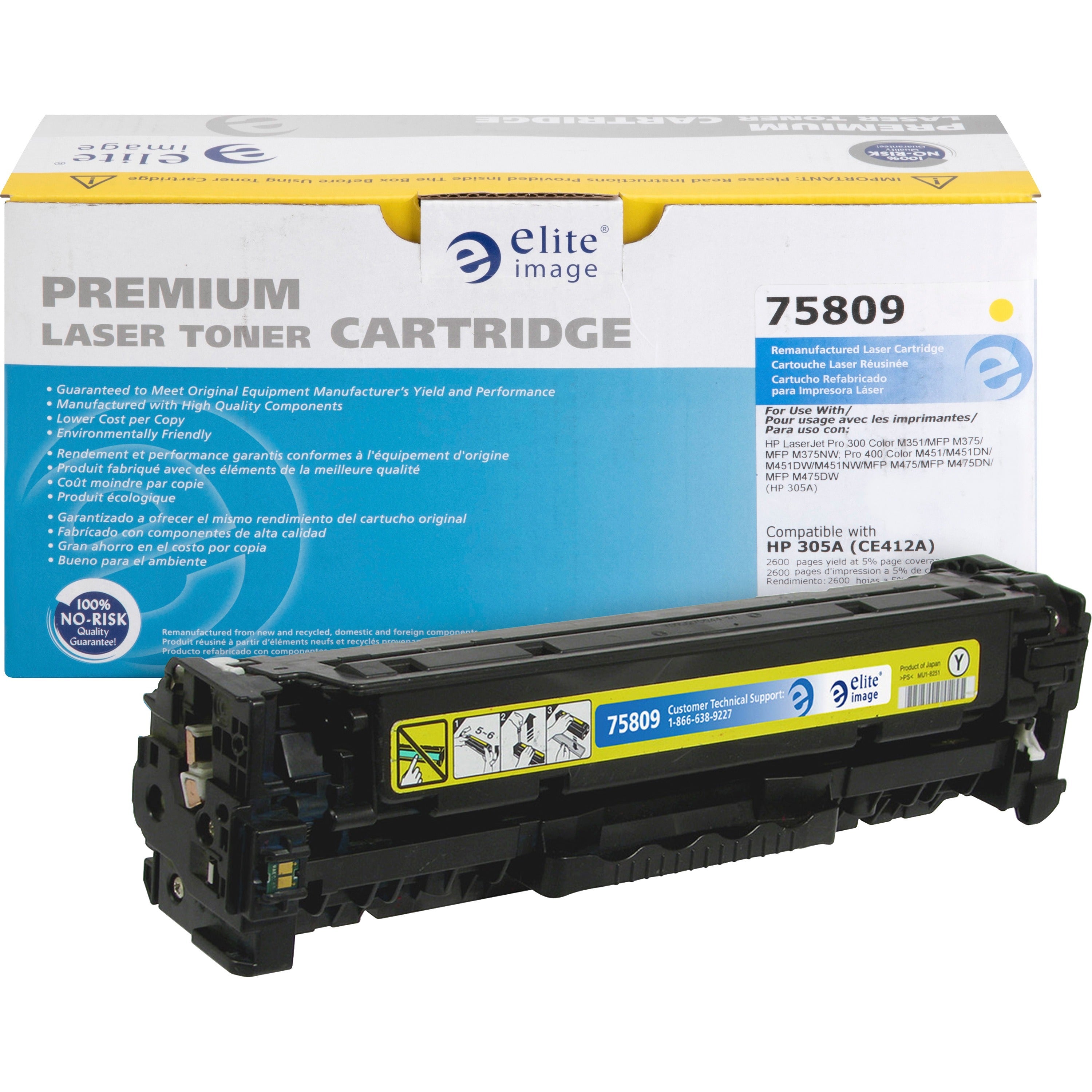 Elite Image Remanufactured Laser Toner Cartridge - Alternative for HP 305A (CE412A) - Yellow - 1 Each - 2600 Pages - 1