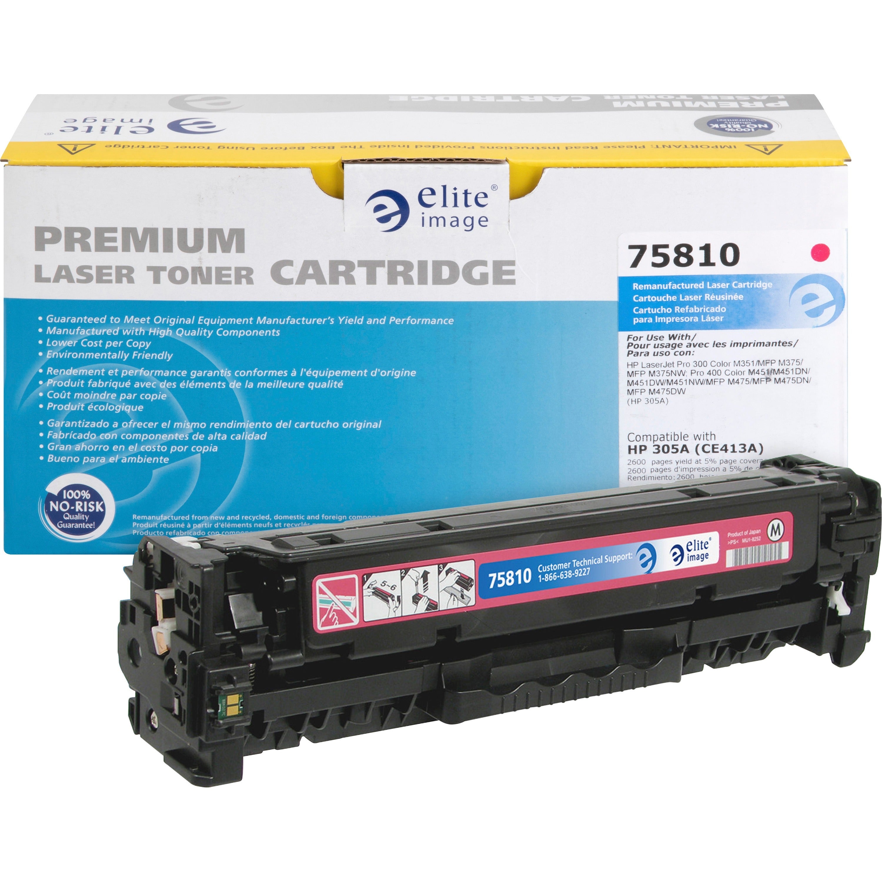 Elite Image Remanufactured Laser Toner Cartridge - Alternative for HP 305A (CE413A) - Magenta - 1 Each - 2600 Pages - 1