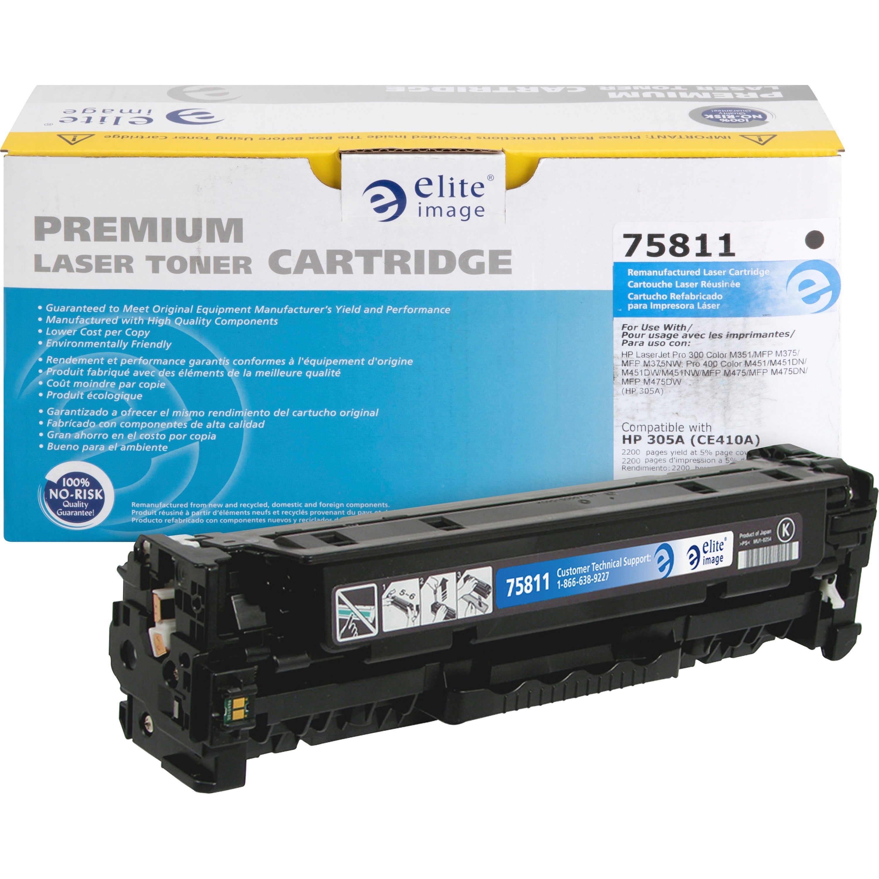 Elite Image Remanufactured Laser Toner Cartridge - Alternative for HP 305A (CE410A) - Black - 1 Each - 2200 Pages - 1