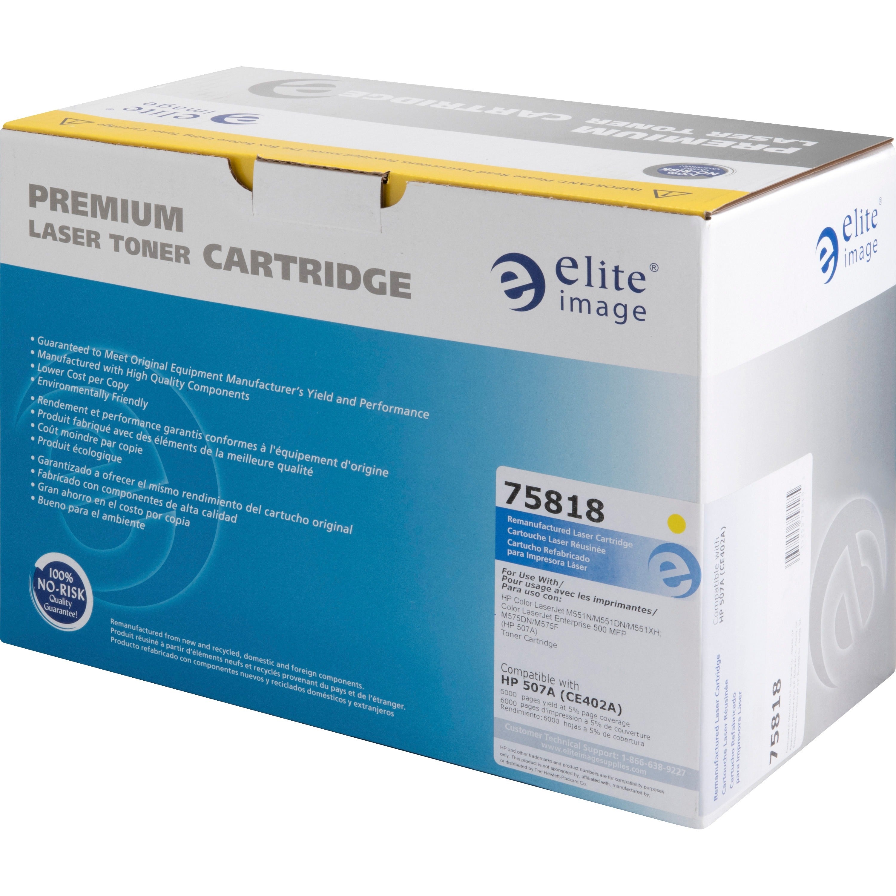 Elite Image Remanufactured Laser Toner Cartridge - Alternative for HP 507A (CE402A) - Yellow - 1 Each - 6000 Pages - 3