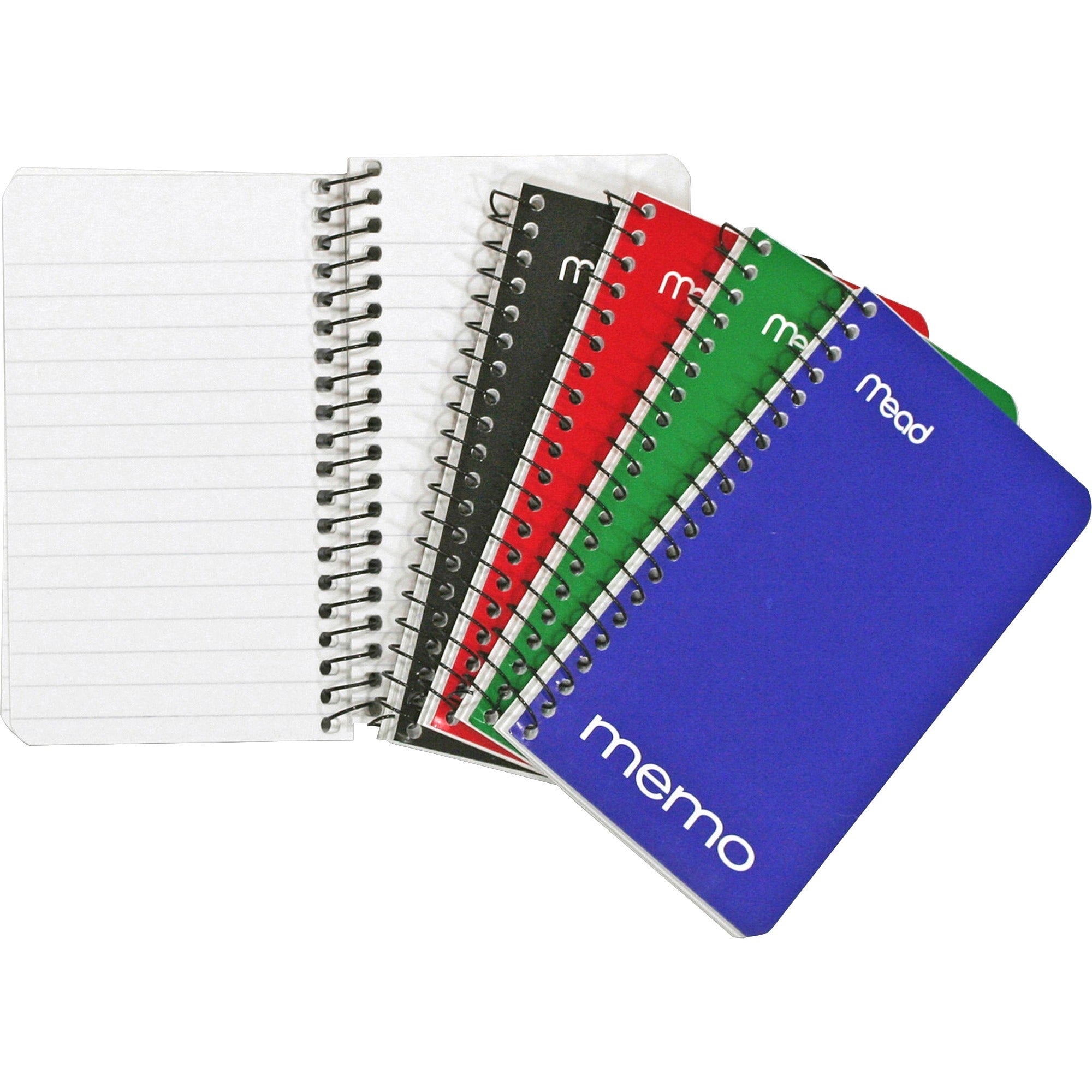 Mead Wirebound Memo Notebook - 60 Sheets - Wire Bound - 15 lb Basis Weight - 3" x 5" - White Paper - Black Binding - AssortedCardboard, Nylon Cover - Stiff-back - 1 Each