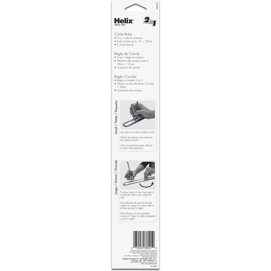 Helix Ruler - 30cm / 12" Graduations - Imperial, Metric Measuring System - Plastic - 5 / Box - Assorted