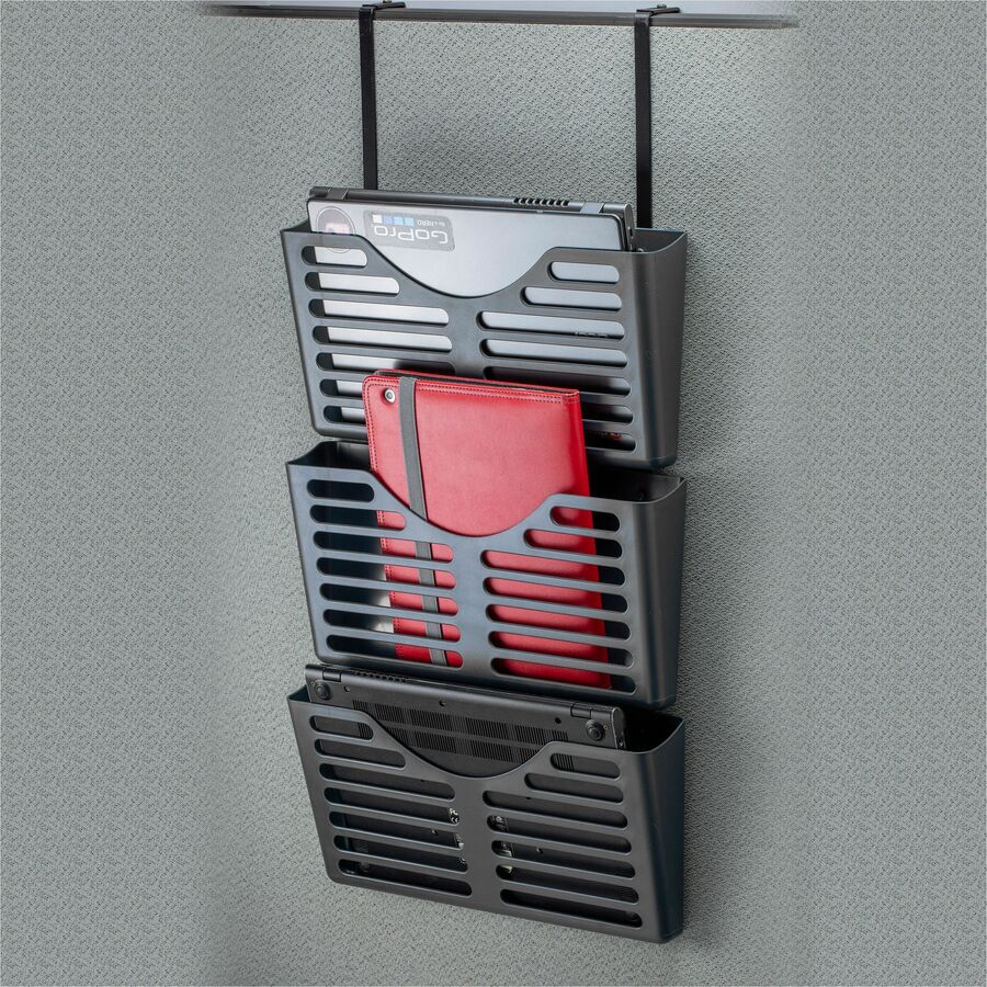 Lorell Hanging Triple Pocket File Set - 3 Pocket(s) - 30% Recycled - Black - Plastic - 1 Each