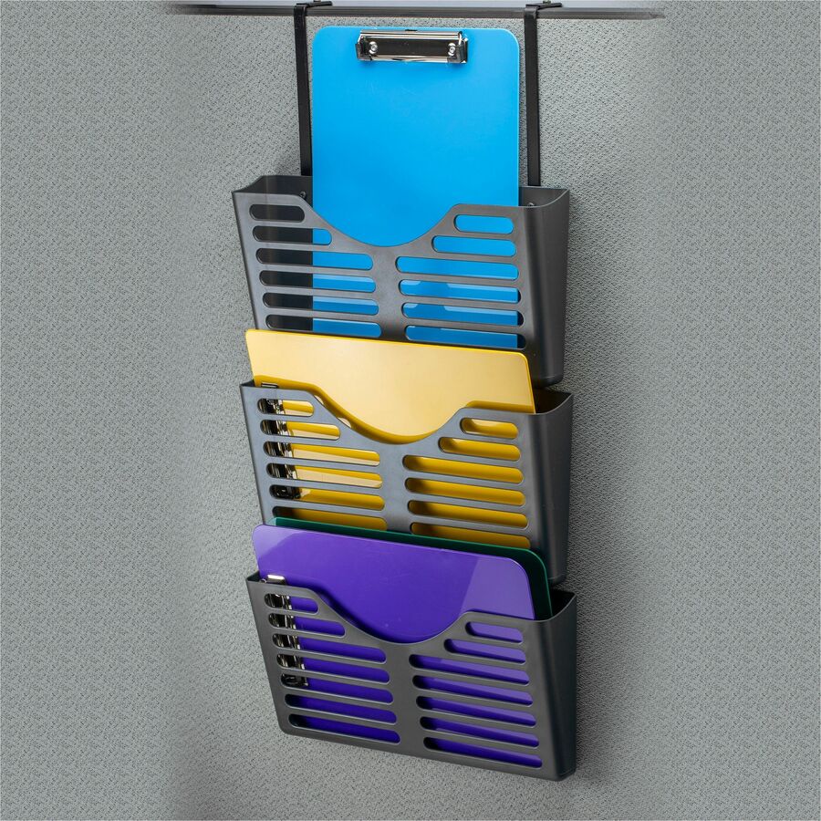 Lorell Hanging Triple Pocket File Set - 3 Pocket(s) - 30% Recycled - Black - Plastic - 1 Each
