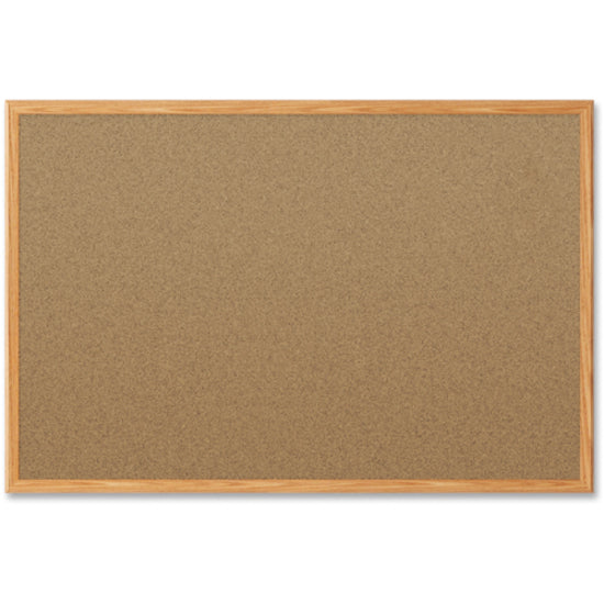 Mead Classic Cork Bulletin Board - 36" Height x 24" Width - Natural Cork Surface - Self-healing - Oak Aluminum Frame - 1 Each - 