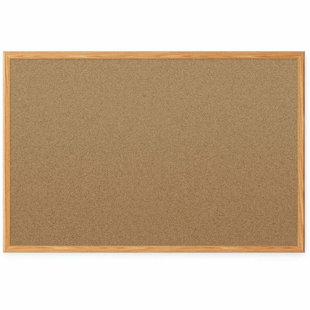 Economy Cork Board with Oak Frame, 48 x 36, Tan Surface, Oak Fiberboard Frame
