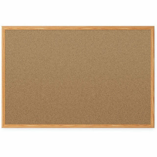 Economy Cork Board with Oak Frame, 48 x 36, Tan Surface, Oak Fiberboard Frame