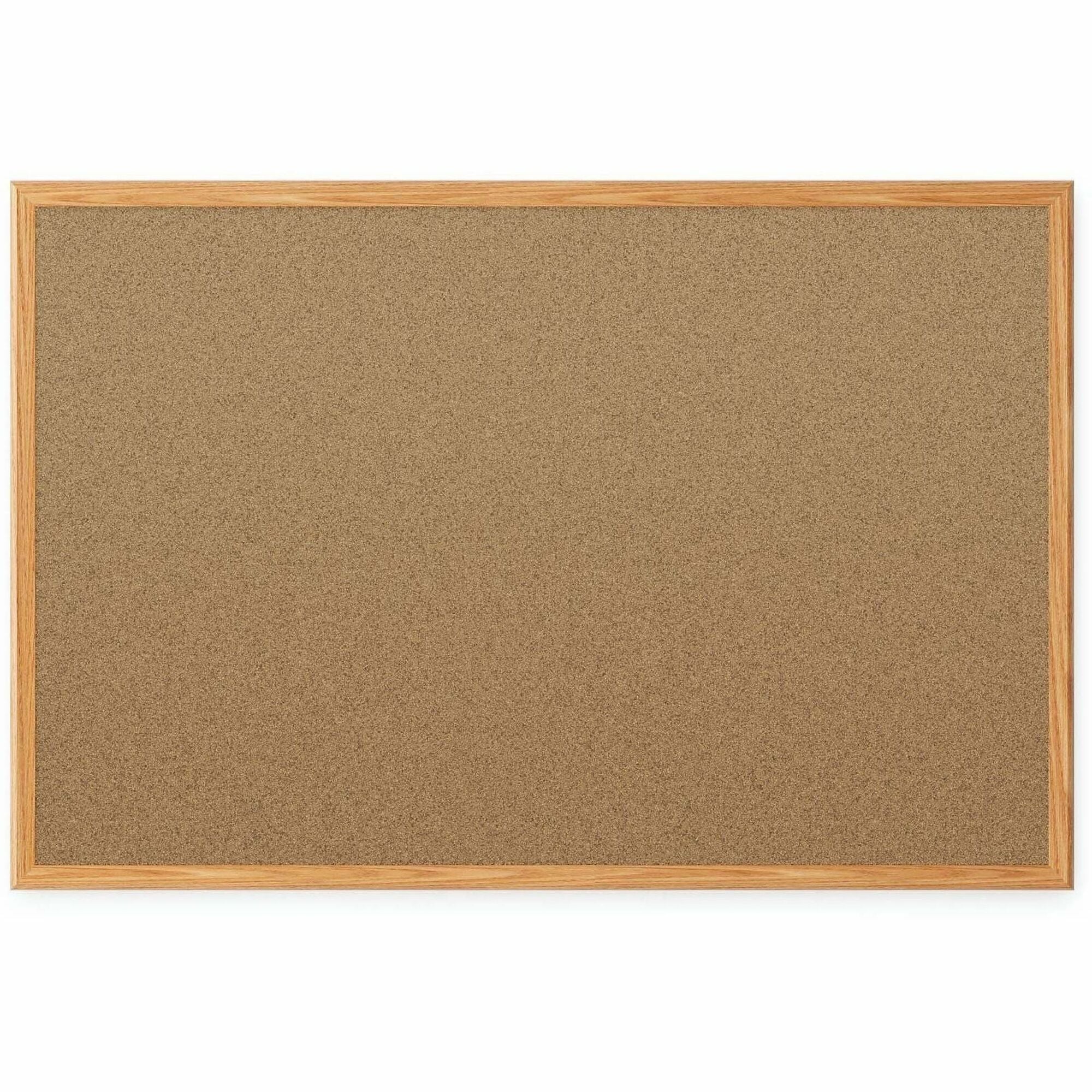 Economy Cork Board with Oak Frame, 48 x 36, Tan Surface, Oak Fiberboard Frame