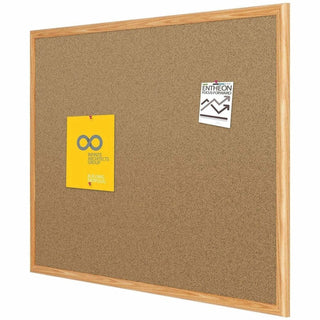 Economy Cork Board with Oak Frame, 48 x 36, Tan Surface, Oak Fiberboard Frame