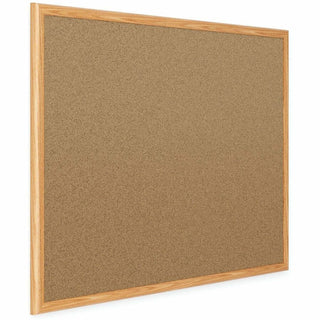 Economy Cork Board with Oak Frame, 48 x 36, Tan Surface, Oak Fiberboard Frame