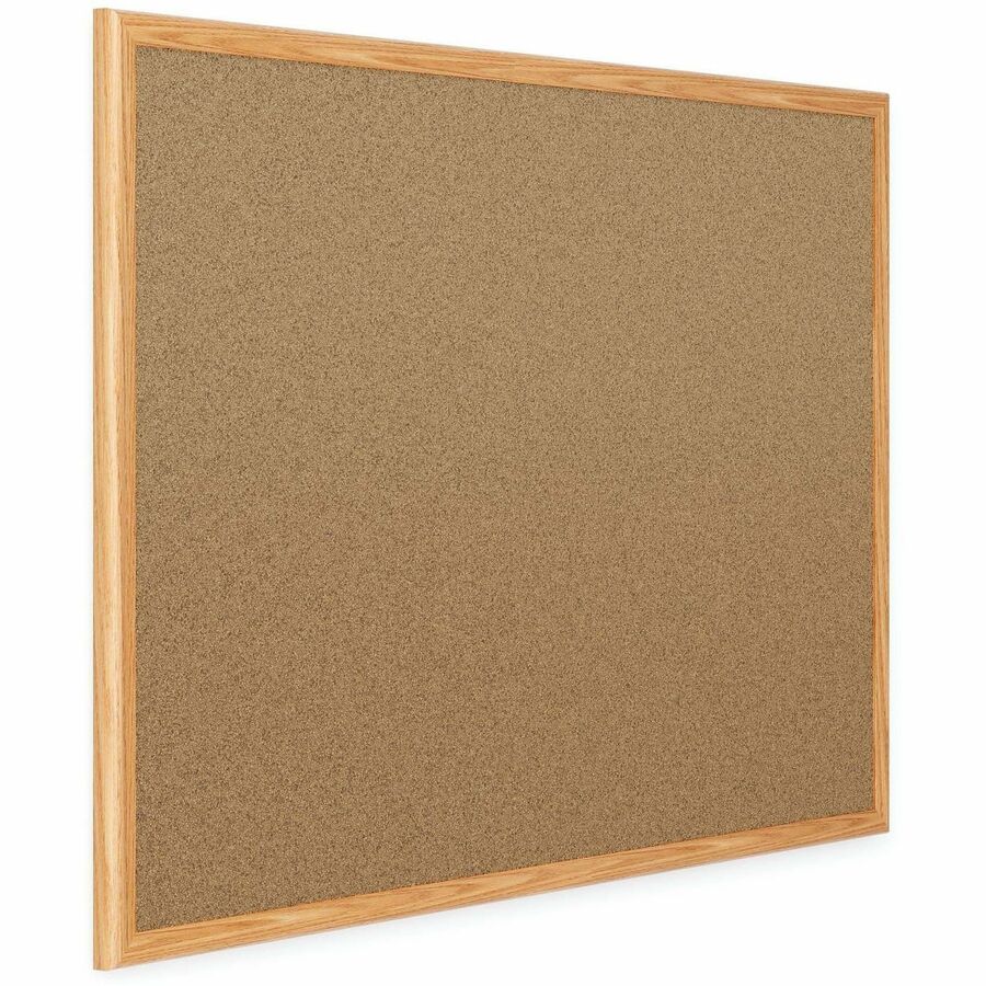 Economy Cork Board with Oak Frame, 48 x 36, Tan Surface, Oak Fiberboard Frame