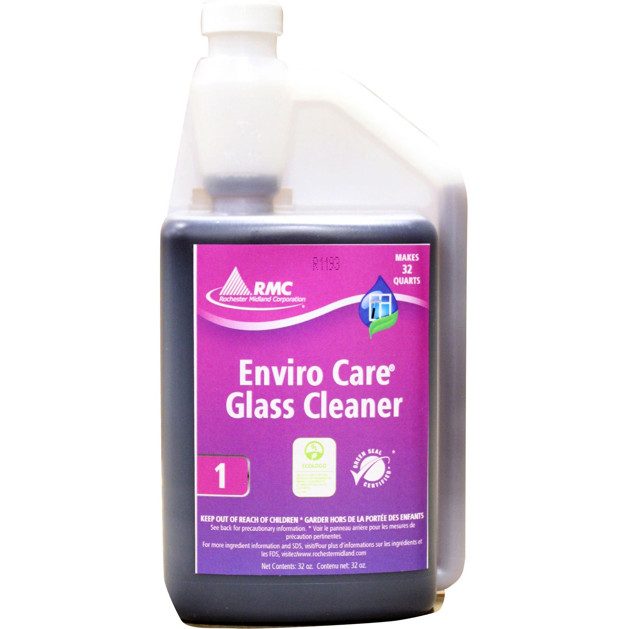 RMC Enviro Care Glass Cleaner - For Multipurpose - Concentrate - 32 fl oz (1 quart) - 1 Each - Streak-free, Alcohol-free, Ammonia-free, Dilutable - Purple - 