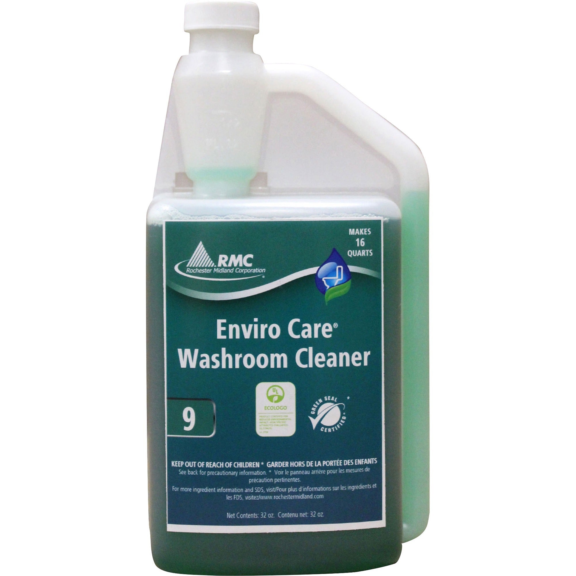 RMC Enviro Care Washroom Cleaner - Concentrate - 32 fl oz (1 quart) - 1 Each - Bio-based, Phosphate-free, Non-toxic - Blue, Green - 