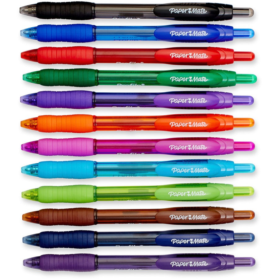 Paper Mate Profile Ballpoint Pen - Bold Pen Point - 1.4 mm Pen Point Size - Refillable - Retractable - Black, Blue, Green, Brown, Lime, Magenta, Navy, Orange, Purple, Turquoise, Violet - Turquoise Barrel - 12 / Pack - 3