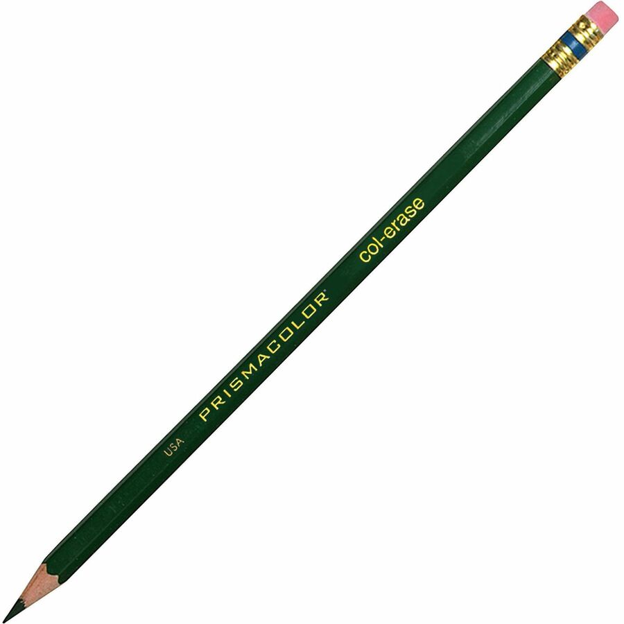 Col-Erase Pencil with Eraser, 0.7 mm, 2B (#1), Green Lead, Green Barrel, Dozen - 2