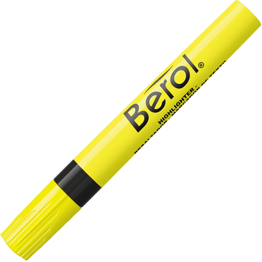 Berol Chisel Tip Water-based Highlighters - Chisel Marker Point Style - Fluorescent Yellow Water Based Ink - Fluorescent Yellow Barrel - 1 Dozen - 