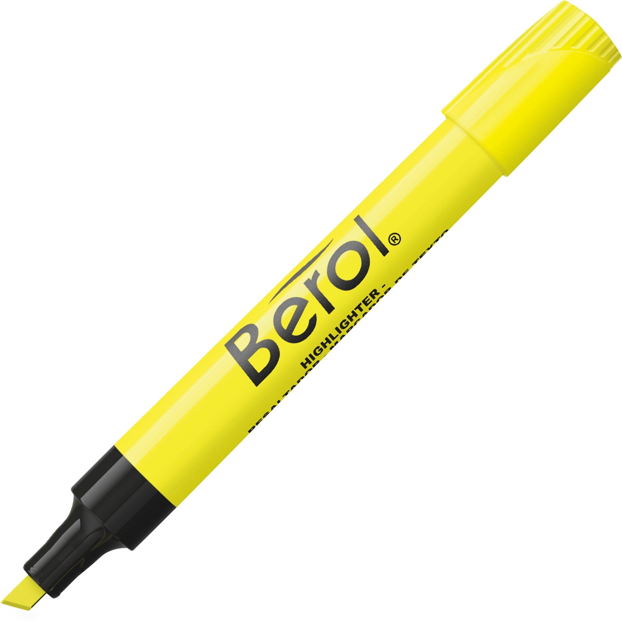 Berol Chisel Tip Water-based Highlighters - Chisel Marker Point Style - Fluorescent Yellow Water Based Ink - Fluorescent Yellow Barrel - 1 Dozen - 