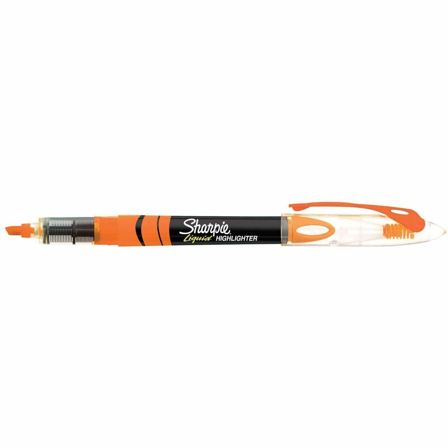 Liquid Pen Style Highlighters, Fluorescent Orange Ink, Chisel Tip, Orange/Black/Clear Barrel, Dozen