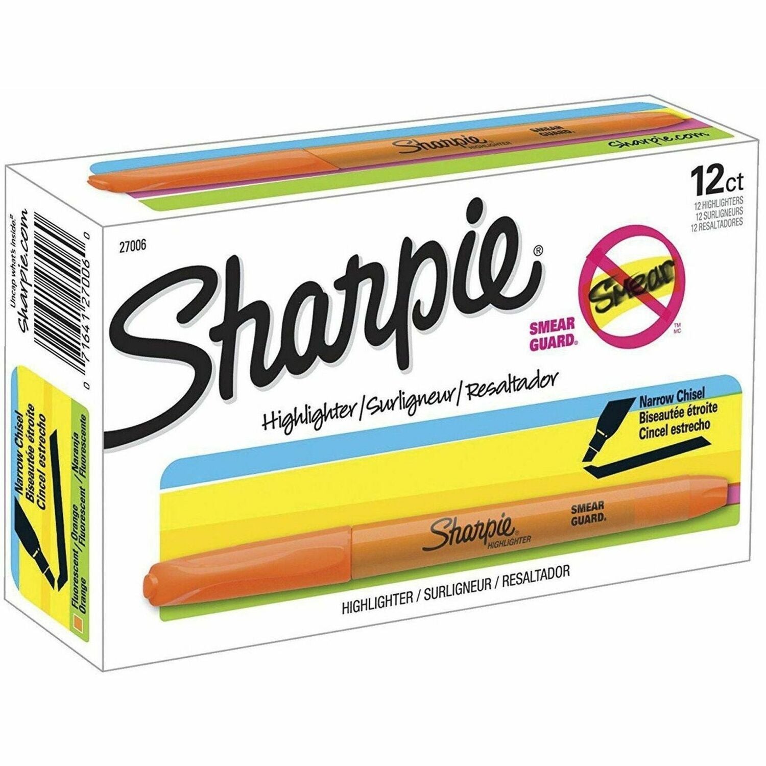 Pocket Style Highlighters, Fluorescent Orange Ink, Chisel Tip, Orange Barrel, Dozen