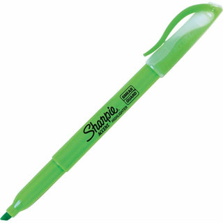 Pocket Style Highlighters, Fluorescent Green Ink, Chisel Tip, Green Barrel, Dozen