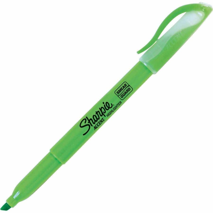 Pocket Style Highlighters, Fluorescent Green Ink, Chisel Tip, Green Barrel, Dozen