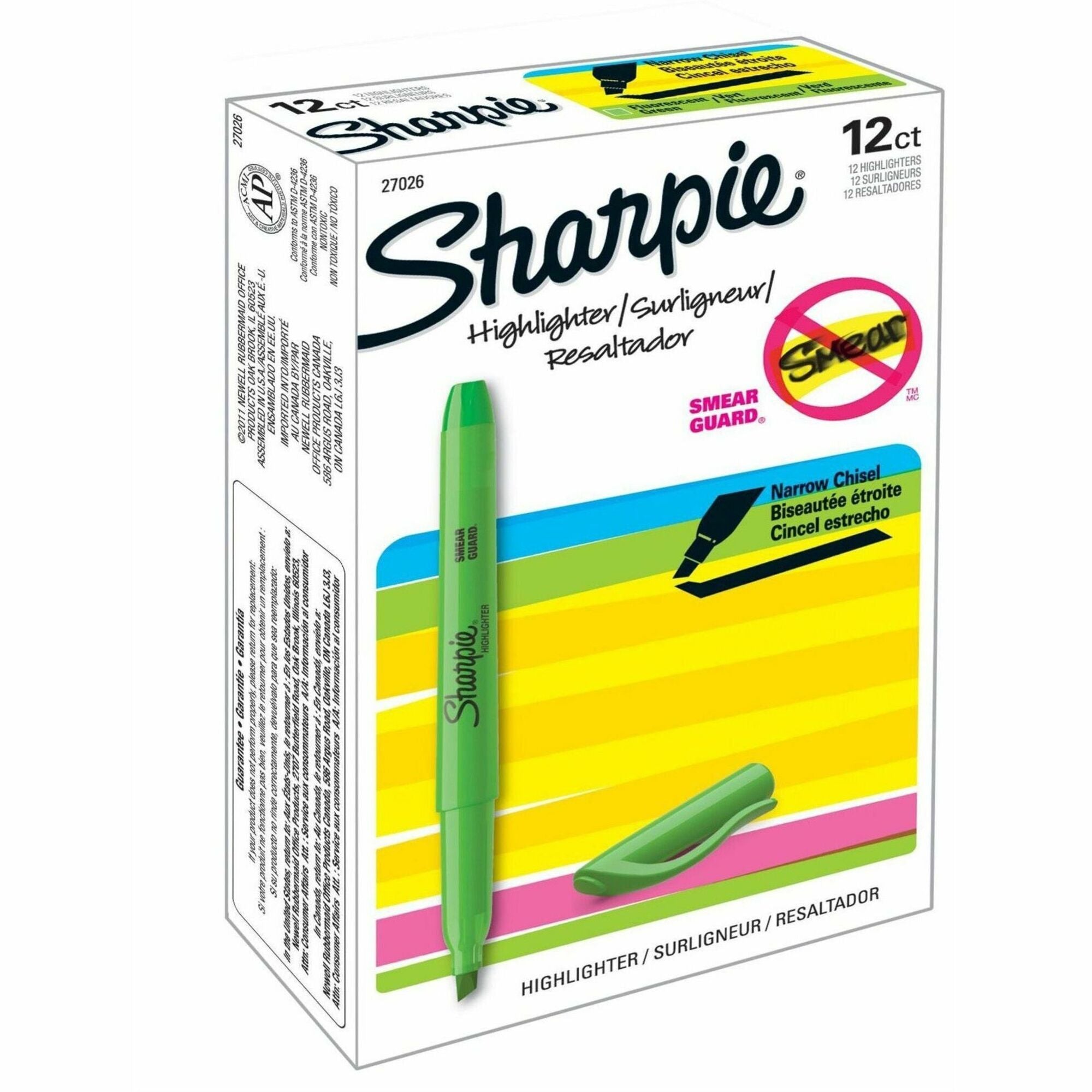Pocket Style Highlighters, Fluorescent Green Ink, Chisel Tip, Green Barrel, Dozen