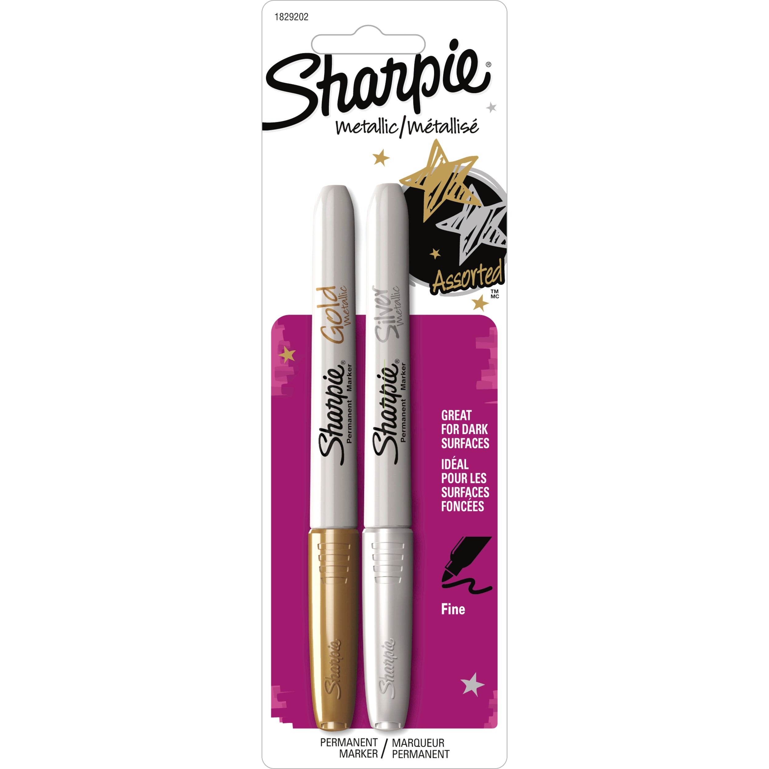 Sharpie Metallic Fine Point Permanent Marker - Fine Marker Point - Gold, Silver Alcohol Based Ink - 2 / Set - 