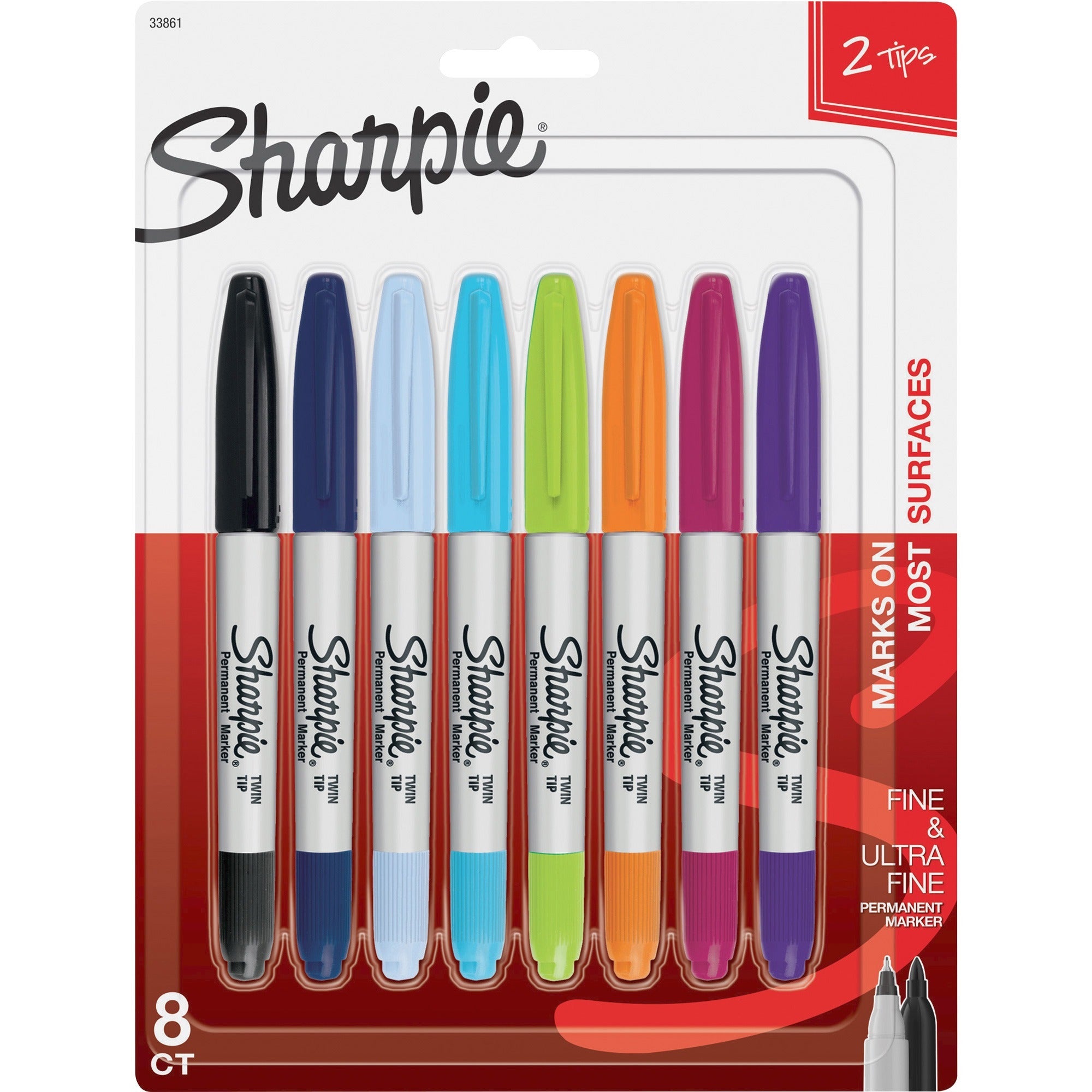 Twin-Tip Permanent Marker, Extra-Fine/Fine Bullet Tips, Assorted Colors, 8/Set