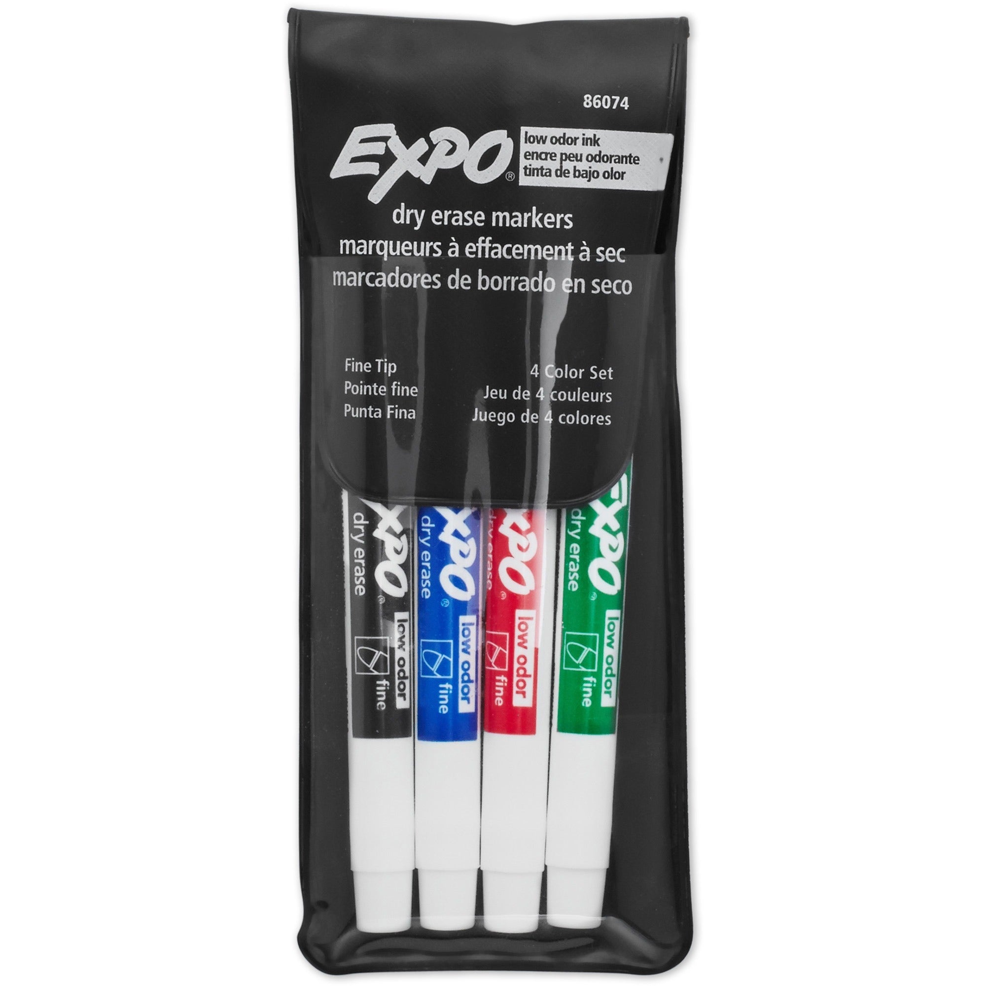 Low-Odor Dry-Erase Marker, Fine Bullet Tip, Assorted Colors, 4/Set