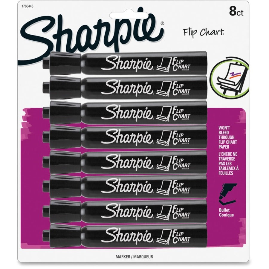 Flip Chart Marker, Broad Bullet Tip, Black, 8/Pack