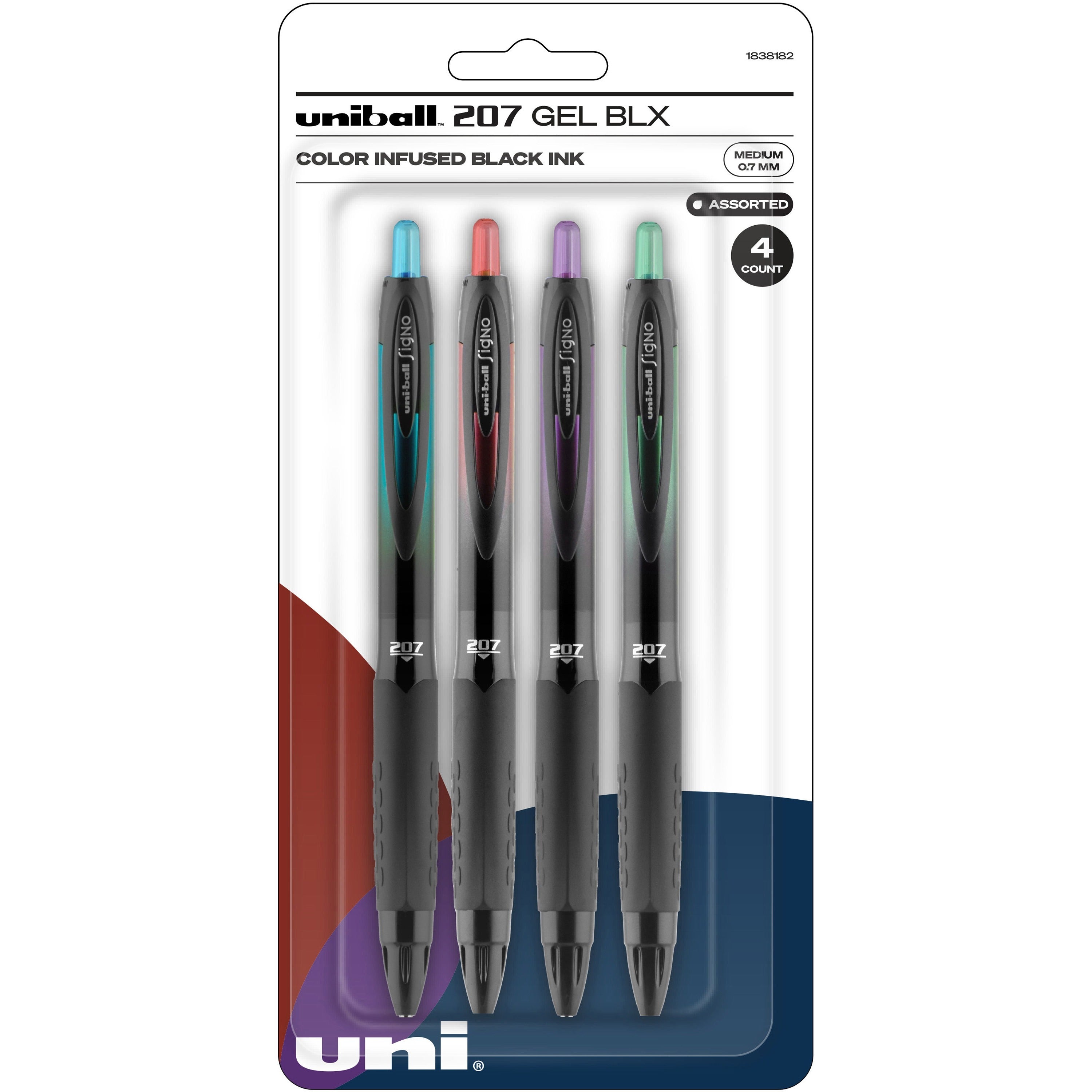 207 BLX Series Gel Pen, Retractable, Medium 0.7 mm, Assorted Ink and Barrel Colors, 4/Pack