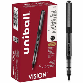 uni-ball - Vision Roller Ball Stick Water-Proof Pen, Black Ink, Micro, Dozen, Sold as 1 DZ