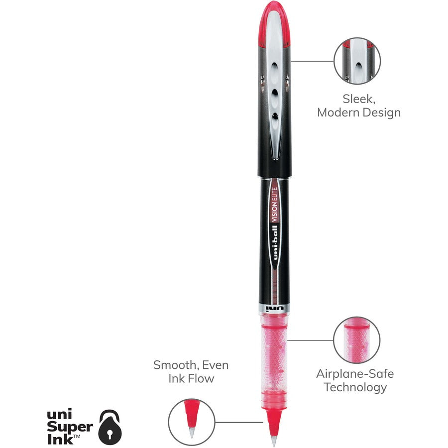 VISION ELITE Hybrid Gel Pen, Stick, Extra-Fine 0.5 mm, Red Ink, Black/Red/Clear Barrel