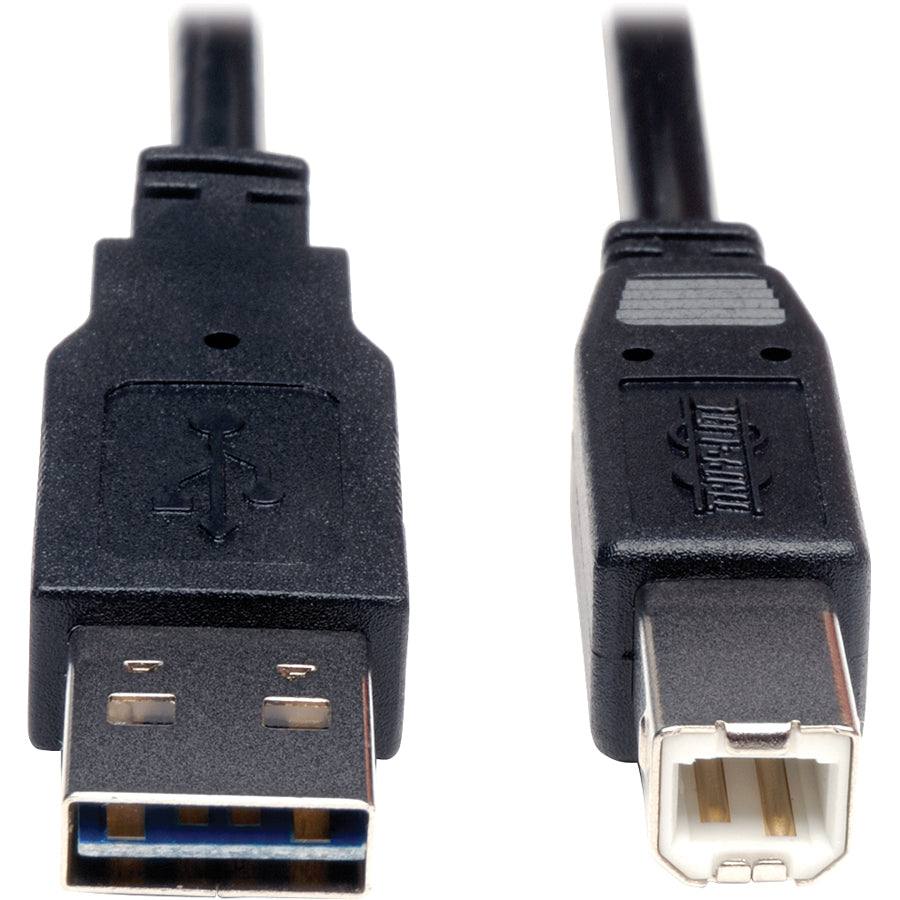 Universal Reversible USB 2.0 Cable, Reversible A to B (M/M), 6 ft, Black