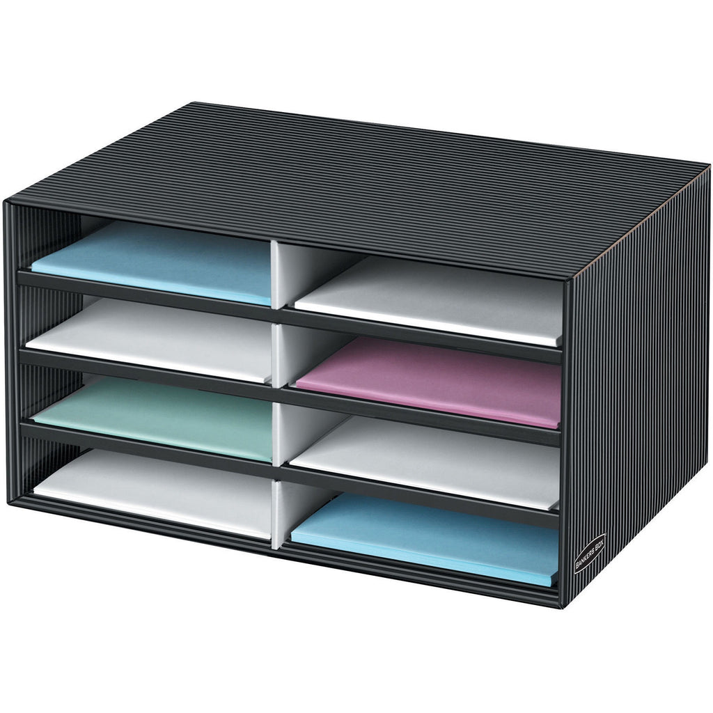 Decorative Sorter, 8 Letter Compartments, 19.5 x 12.38 x 10.25, Black/Gray Pinstripe