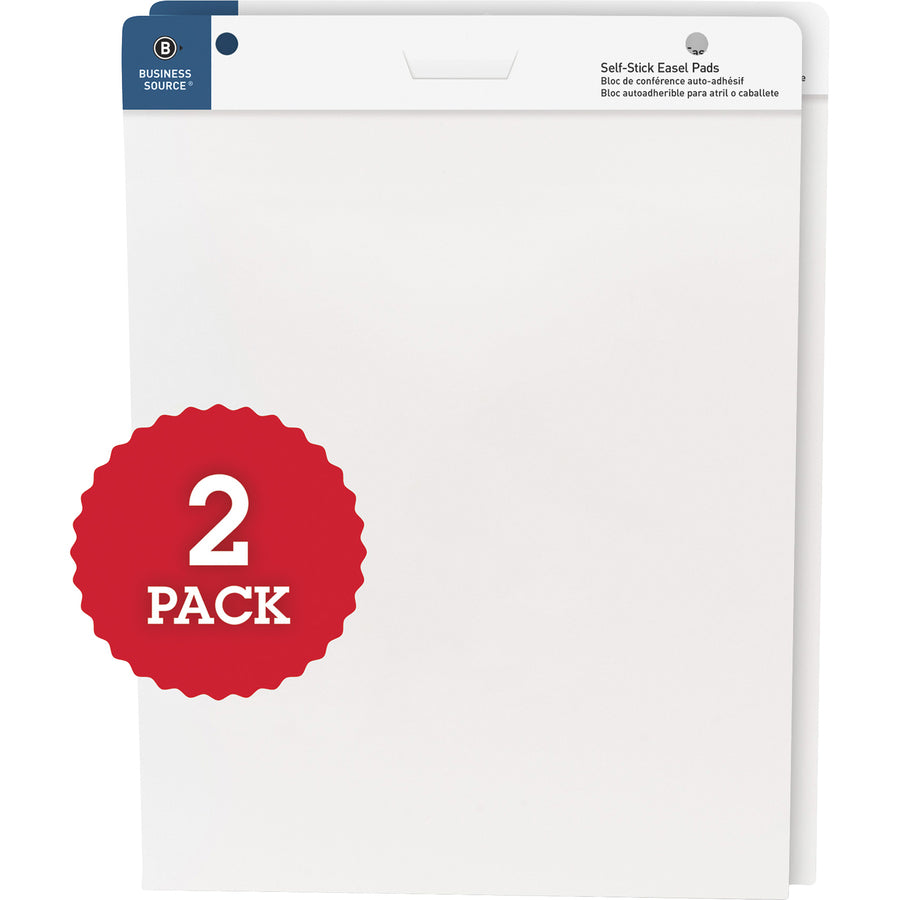 Business Source Self-stick Easel Pads - 30 Sheets - Plain - 25" x 30" - White Paper - Cardboard Cover - Self-stick - 2 / Carton - 