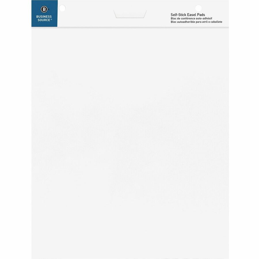 Business Source 25"x30" Self-stick Easel Pads - 30 Sheets - Plain - 25" x 30" - White Paper - Cardboard Cover - Self-stick - 4 / Carton - 