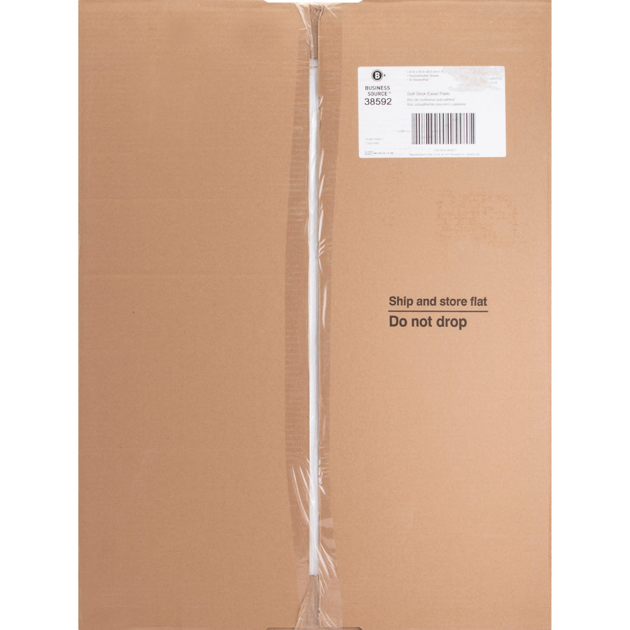 Business Source 25"x30" Self-stick Easel Pads - 30 Sheets - Plain - 25" x 30" - White Paper - Cardboard Cover - Self-stick - 4 / Carton - 